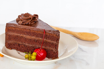 dessert snack chocolate cake arrangement flat lay style on background  white