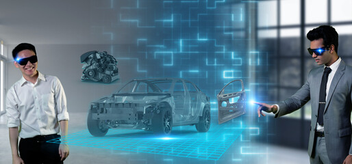 new normal Futuristic Technology in smart automation industrial concept using artificial intelligence, machine learning, digital twin, 5g, big data, iot, augmented mixed virtual rality, ar, vr,robot