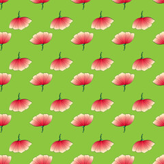 Obraz premium Seamless pattern with red flowers on a green background. Use for fabric, wrapping paper, wallpaper, print, backdrops, baby clothes, napkins.