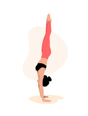 Woman in handstand Isolated. Girl yoga asana Vector. flat and hand drawn style. stock illustration.