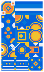 Rectangle pattern of geometric objects in blue orange tones. Geometric abstraction background.