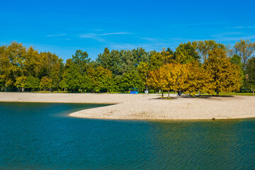 Lake Bundek in park in autumn in Zagreb, Croatia