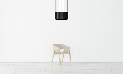 minimal business interior with black round lamp