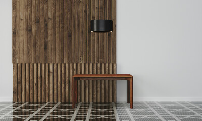 Obraz na płótnie Canvas Modern workspace with desk and lamp in minimalistic interior
