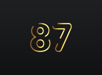 87 Year Anniversary celebration number vector, modern and elegant golden design. Eps10 illustration