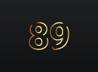 89 Year Anniversary celebration number vector, modern and elegant golden design. Eps10 illustration
