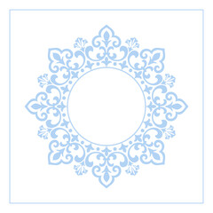 Decorative frame Elegant vector element for design in Eastern style, place for text. Floral blue border. Lace illustration for invitations and greeting cards