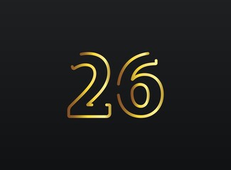 26 Year Anniversary celebration number vector, modern and elegant golden design. Eps10 illustration