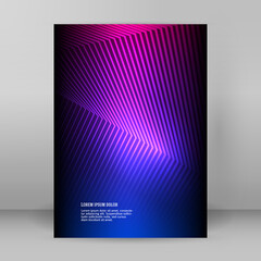 Wave many lines. Abstract wavy stripes on purple blue background. Creative line art colorful gradient