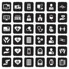 Heart Icons. Grunge Black Flat Design. Vector Illustration.