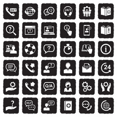 Fototapeta premium Help And Support Icons. Grunge Black Flat Design. Vector Illustration.