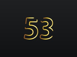 53 Year Anniversary celebration number vector, modern and elegant golden design. Eps10 illustration