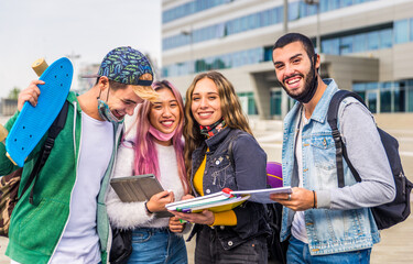 Group of young students bonding outdoors