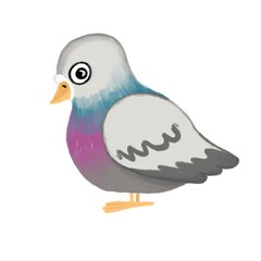 Dove on an isolated white background. Bird in cartoon style. Children's digital illustration. vector illustration.