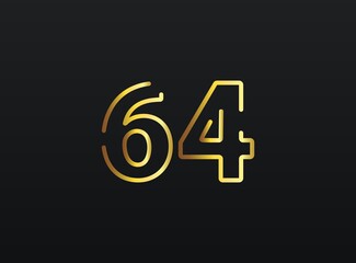 64 Year Anniversary celebration number vector, modern and elegant golden design. Eps10 illustration