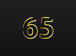 65 Year Anniversary celebration number vector, modern and elegant golden design. Eps10 illustration
