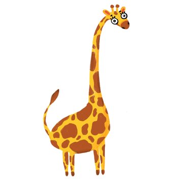 Giraffe on an isolated white background. Giraffe in cartoon style. Children's digital illustration. Tropical animal, stock illustration.