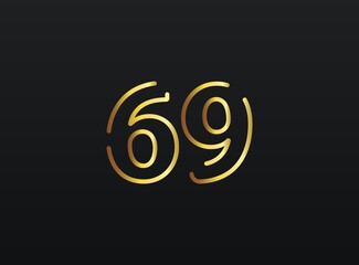 69 Year Anniversary celebration number vector, modern and elegant golden design. Eps10 illustration