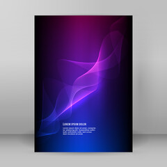 Wave many lines. Abstract wavy stripes on purple blue background. Creative line art colorful gradient