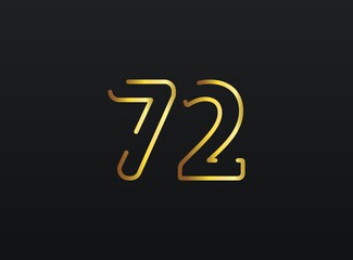 72 Year Anniversary celebration number vector, modern and elegant golden design. Eps10 illustration