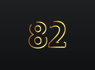 82 Year Anniversary celebration number vector, modern and elegant golden design. Eps10 illustration