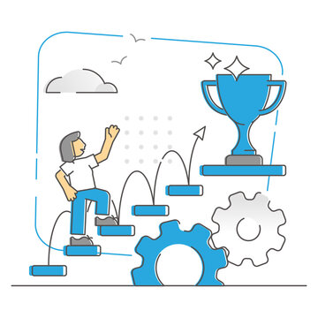 recommend clip art: Success ladder climbing step by step to target goal monocolor outline concept