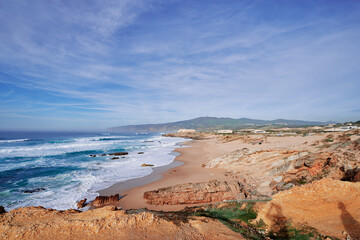 Fototapeta na wymiar Beautiful view of ocean beach Praia da Cresmina, Portugal.