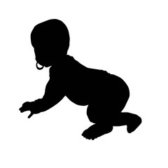 eight months baby sitting on side with dummy, child evolution, vector silhouette isolated on white background