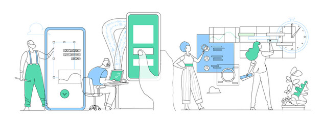 Lavoro di squadra nell astartup digitale. Processo di sviluppo software e applicazioni e analisi strategia e dati. © Hurca!