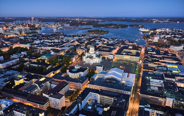 Fototapeta na wymiar Aerial view of the Senate Square and Helsinki Cathedral.