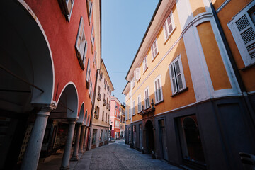 Architecture of south region of Switzerland. Old town of Bellinzona.