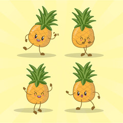 pineapple cute expression set collection. pineapple mascot character
