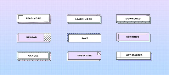 Vector set of different buttons in new memphis style. Template, banner with space for text. 