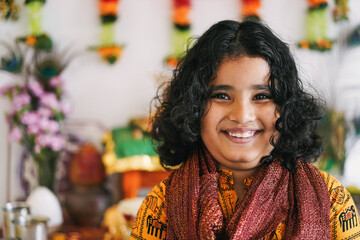 Portrait of indian boy during hindu celebration event