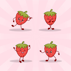 strawberry cute expression set collection. strawberry mascot character