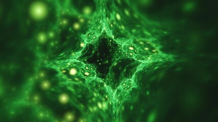 Gooey emerald green slime tunnel with blobs and balls floating, surreal abstract fractal background. - Powered by Adobe