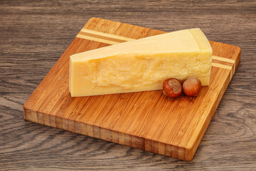 Tasty parmesan cheese with hazel nut