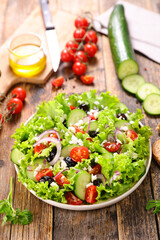 greek salad with cucumber, tomato, olive, feta cheese and onion