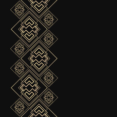 Golden frame in luxury style. Seamless border for design. Black and gold background. Art Deco tiles.