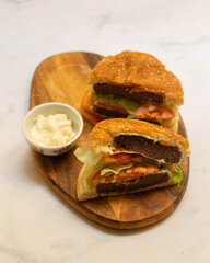  Fresh tasty meat free vegetarian burger made from organic ingredients close up