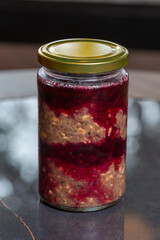 Healthy raw dessert in a jar