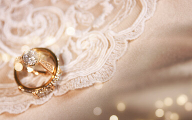 Wedding ring on the vintage lace