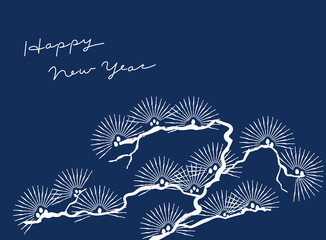 Happy new year greeting on Japanese traditional  retro style illustration of pine tree pattern vector background