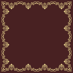 Fototapeta na wymiar Classic square frame with arabesques and orient golden elements. Abstract ornament with place for text. Vintage pattern