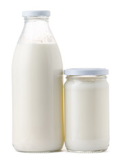 Glassware full of fresh milk isolated on white