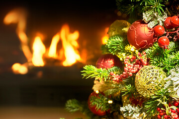 Beautiful decorated fireplace and Christmas tree