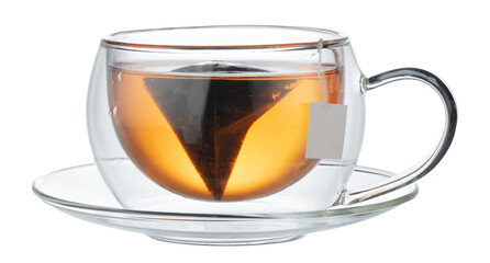 Glass cup of tea isolated on white background