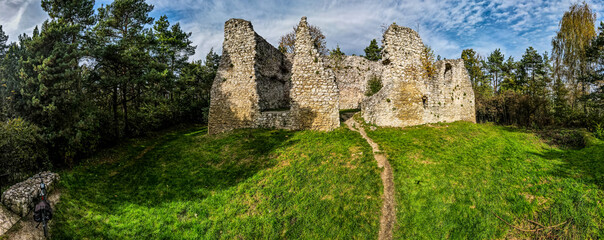 ruiny zamku w Bydlinie na Jurze Krakowsko - Częstochowskiej, Śląsk, Polska - obrazy, fototapety, plakaty