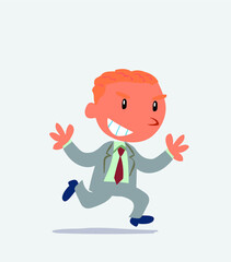  cartoon character of businessman running very pleased.