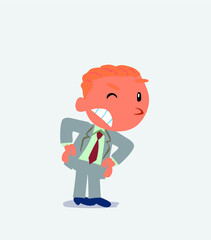 Indigned cartoon character of businessman vehemently shakes his hand